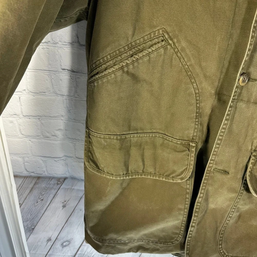 Banana Republic Mens Vintage Safari Field Jacket Olive Green Leather Collar M